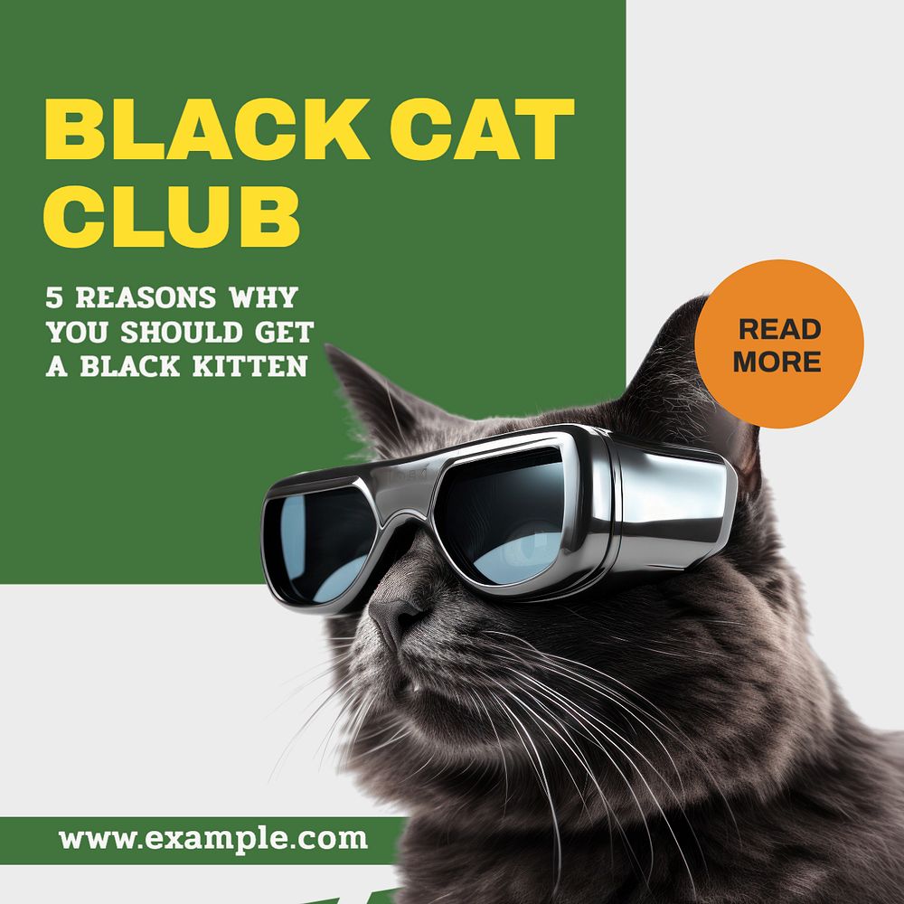 Black cat club Instagram post template, editable text