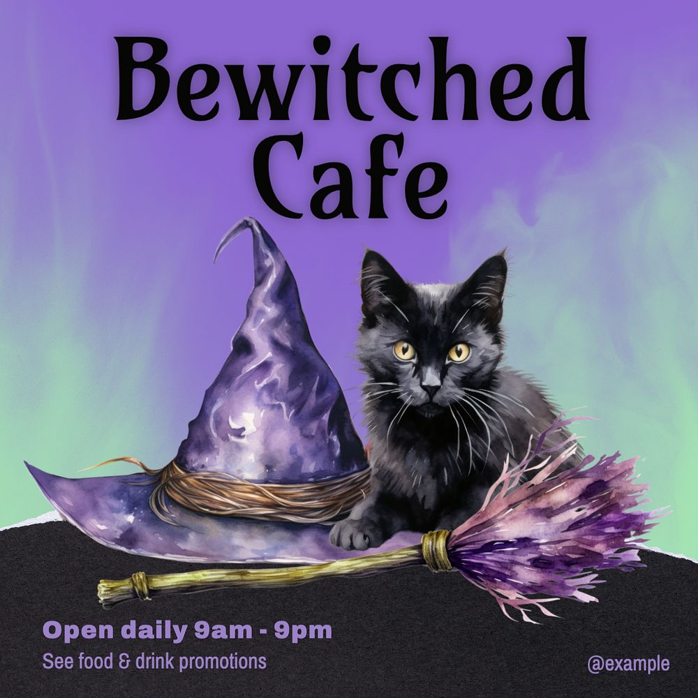 Bewitched cafe Instagram post template, editable text