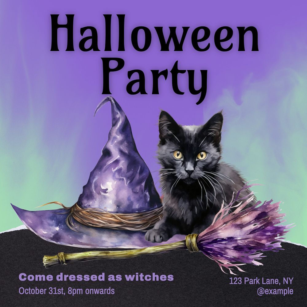 Halloween party witches Instagram post template, editable text