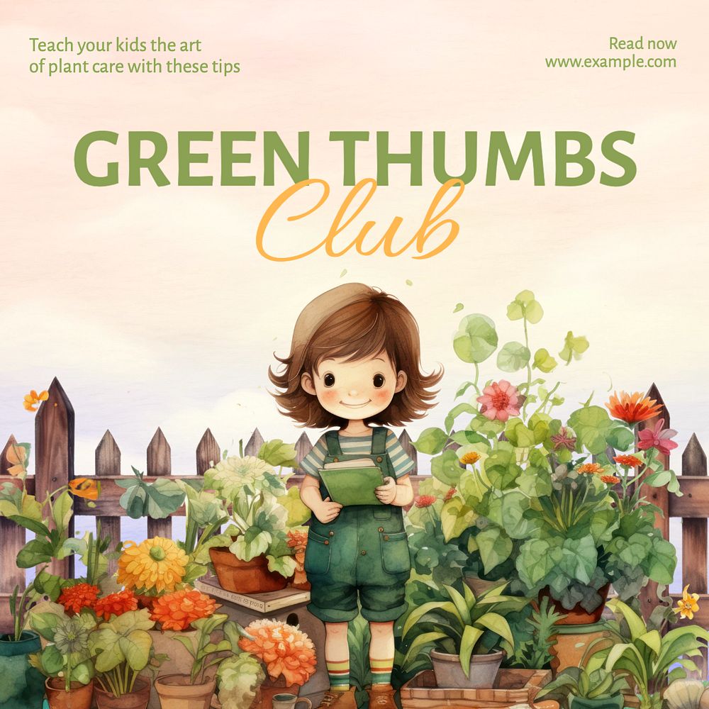 Green thumbs club Instagram post template, editable text