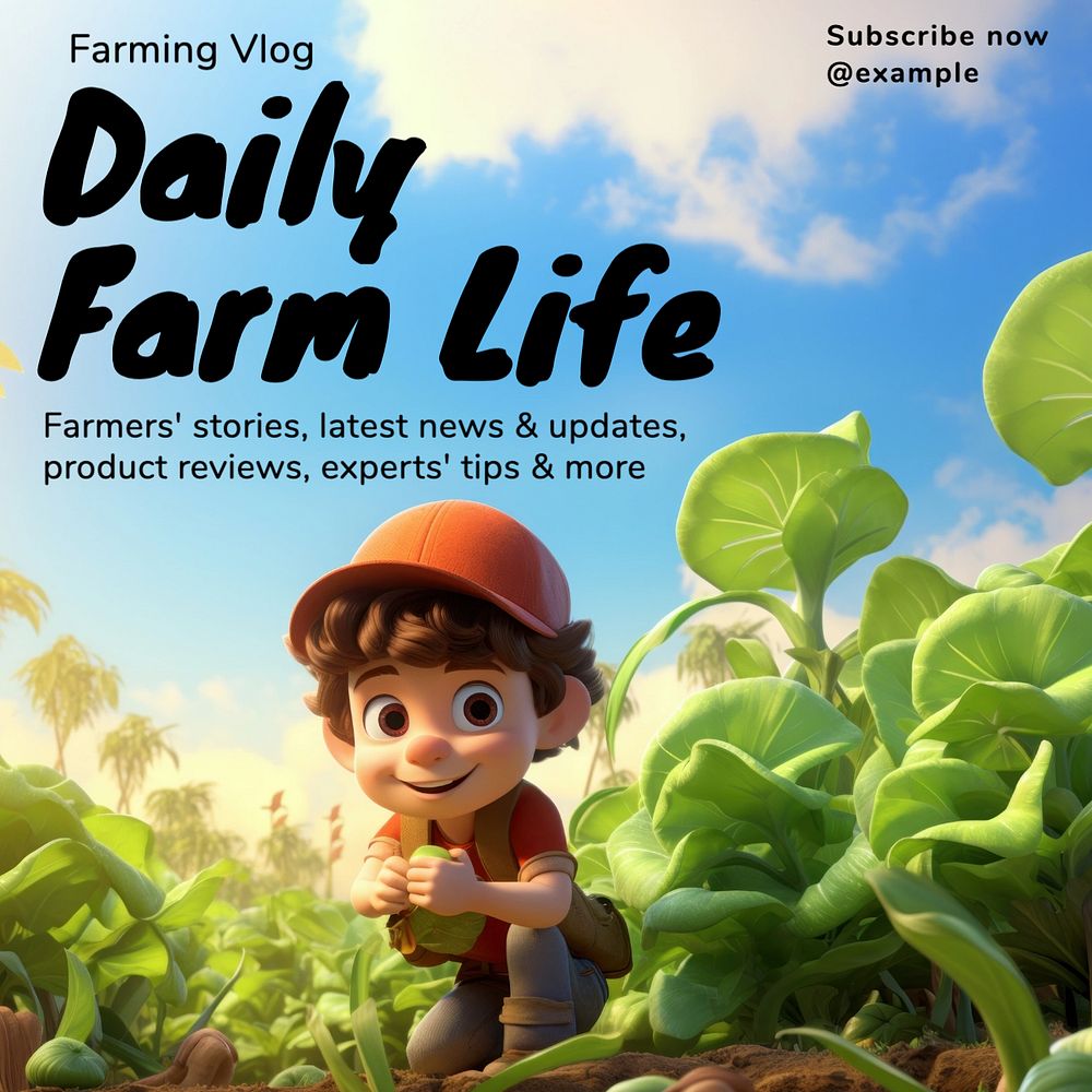 Farming vlog Instagram post template, editable text