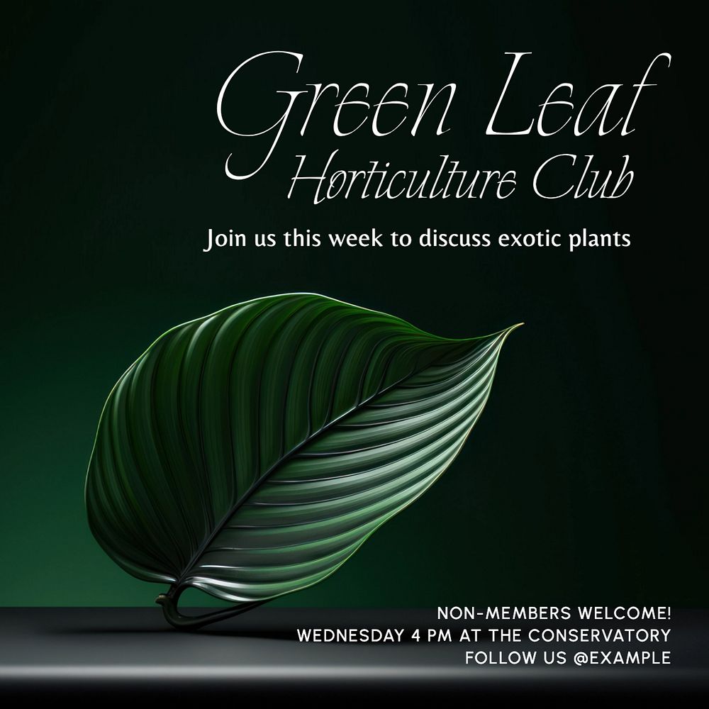 Green leaf club Instagram post template, editable text