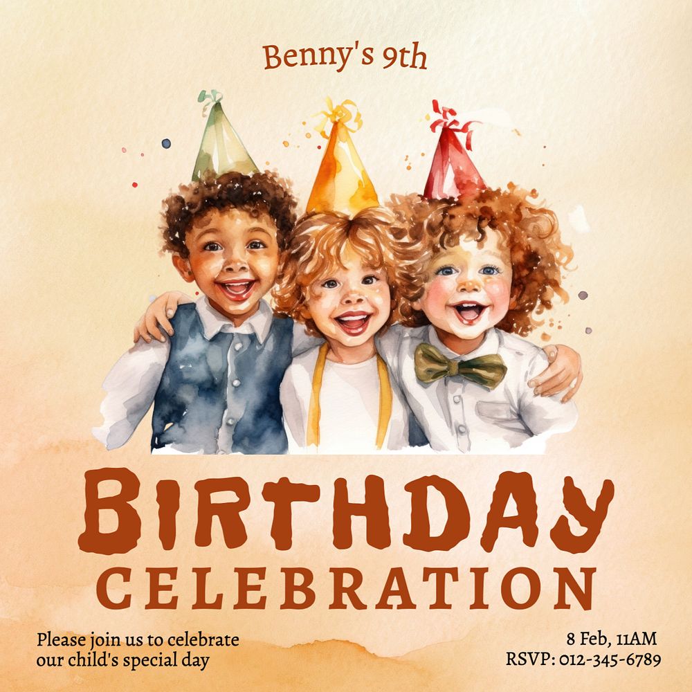 Birthday celebration Instagram post template, editable text