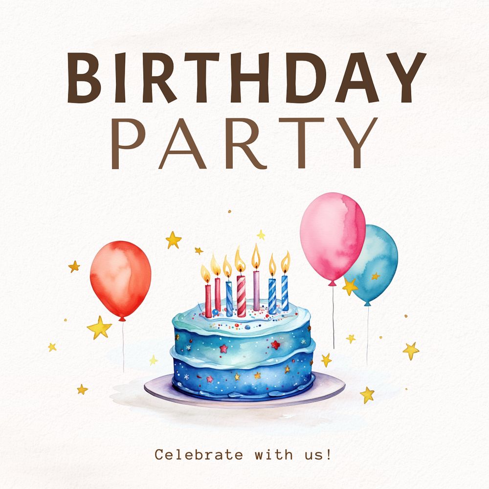 Birthday party Instagram post template, editable text