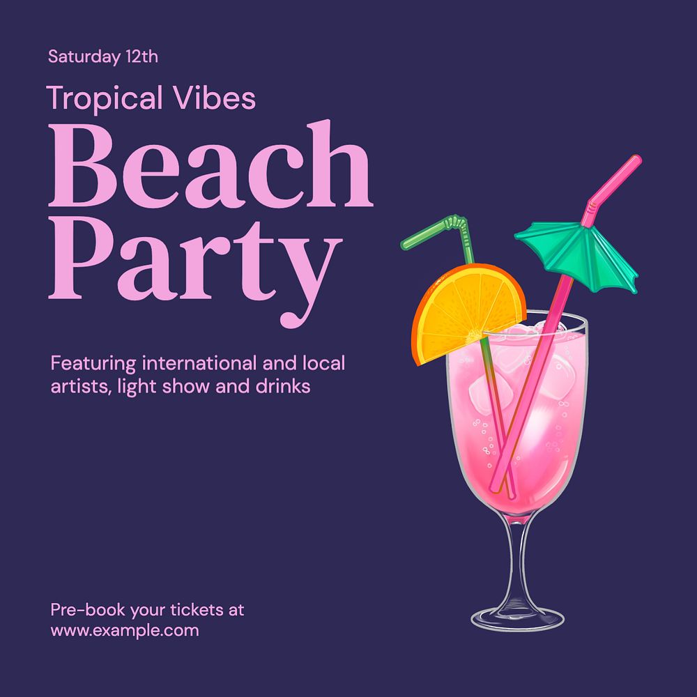 Beach party Instagram post template, editable text