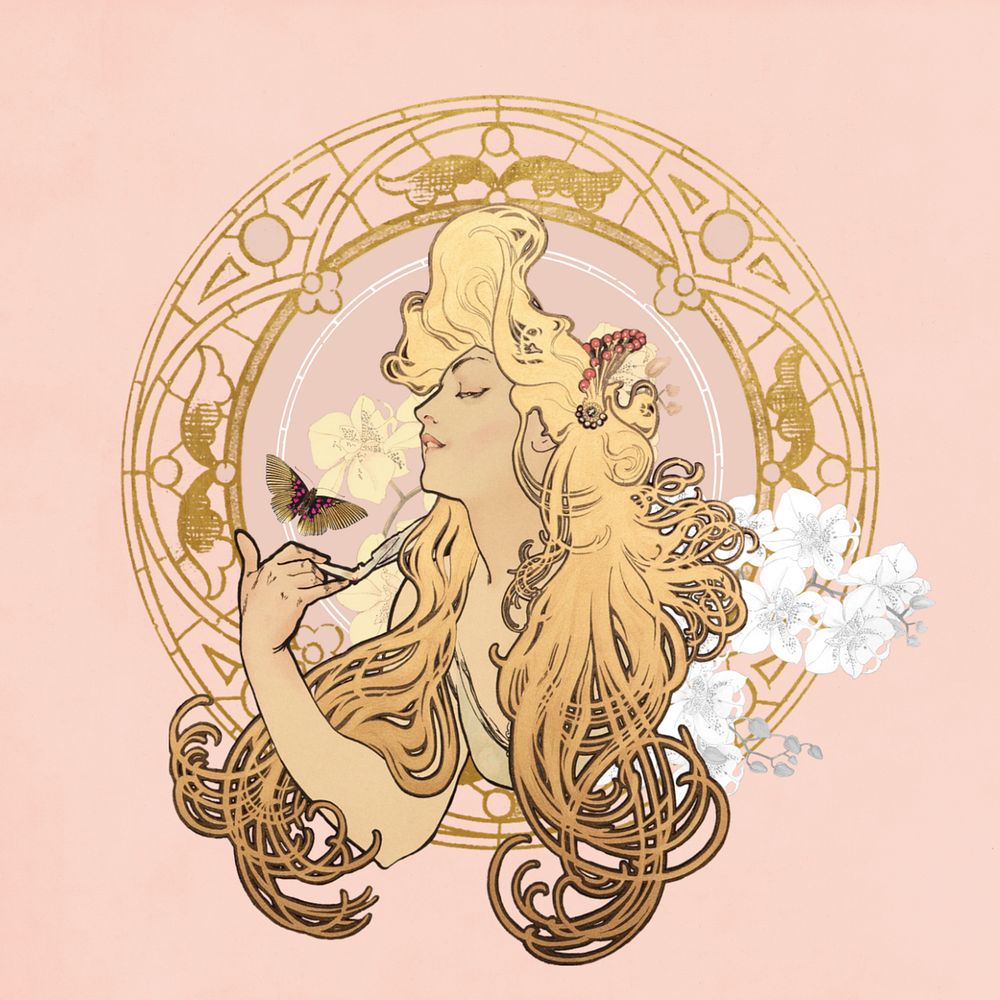 Alphonse Mucha's blonde woman, art nouveau illustration. Remixed by rawpixel.