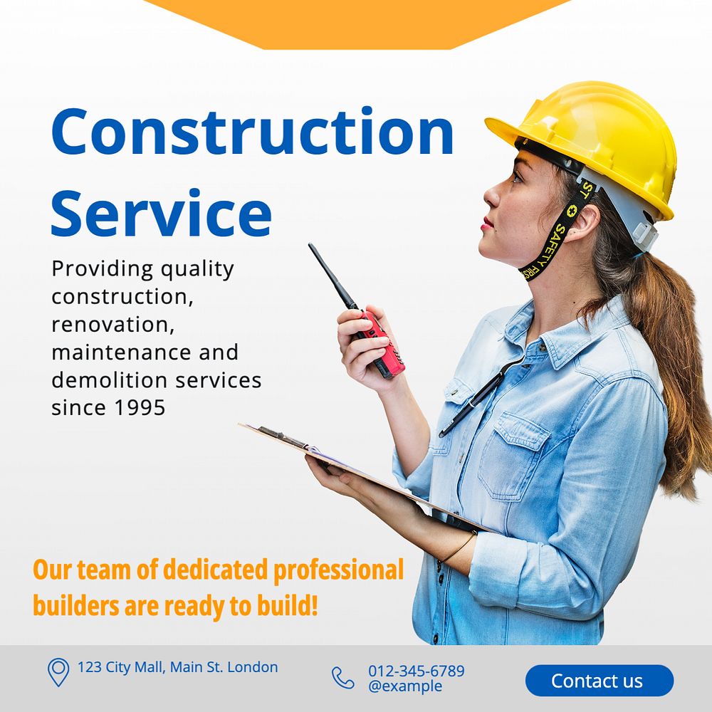 Construction service Instagram post template, editable text