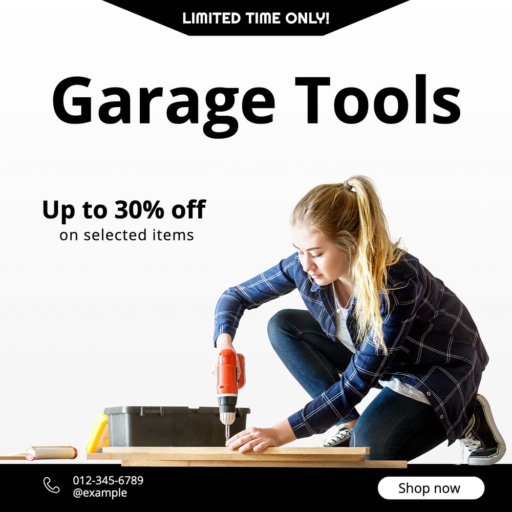 Garage tools & equipment Instagram post template, editable text