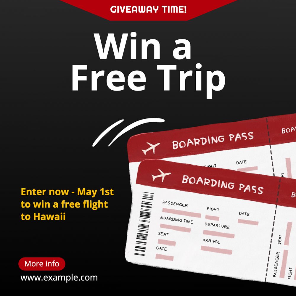 Free trip, giveaway Instagram post template, editable text