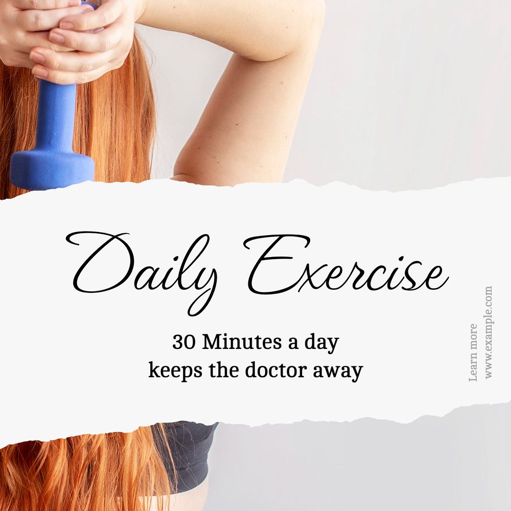 Daily exercise Instagram post template, editable text