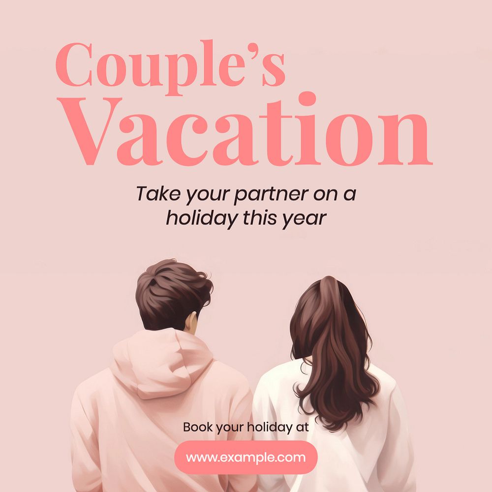 Couple's vacation Instagram post template, editable text