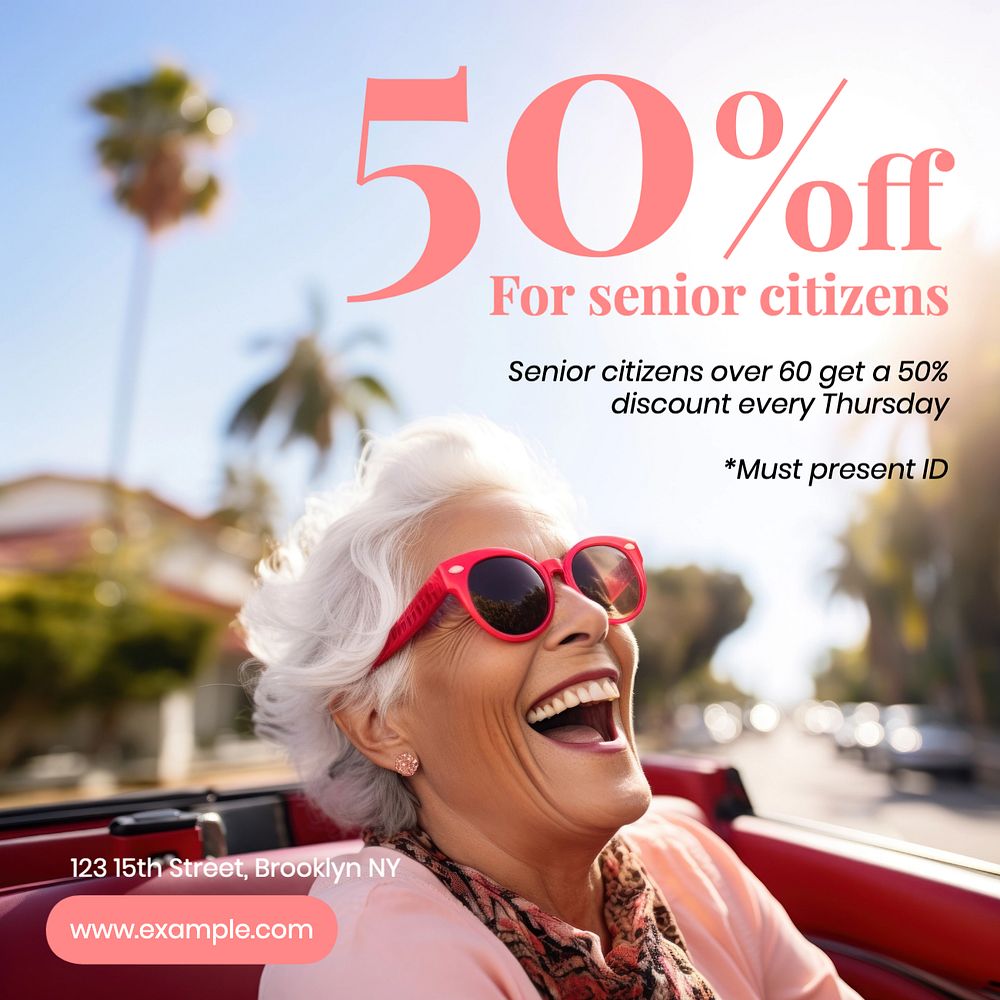 Senior citizen discount Instagram post template, editable text