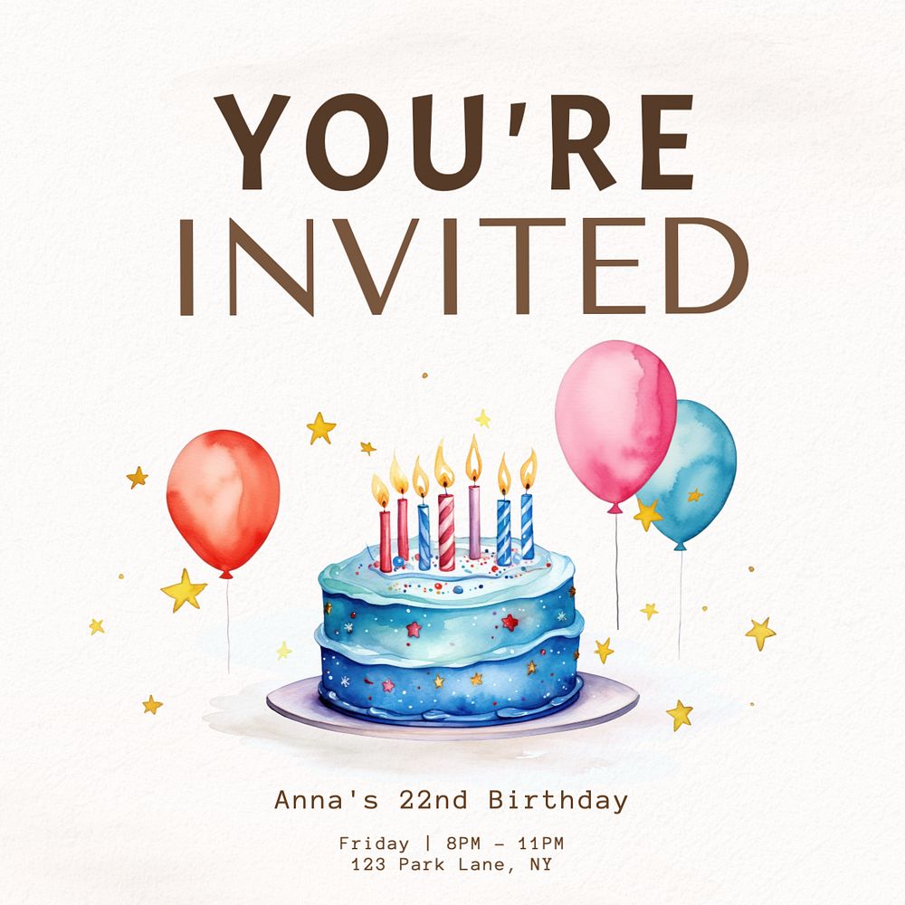 Birthday party Instagram post template, editable text