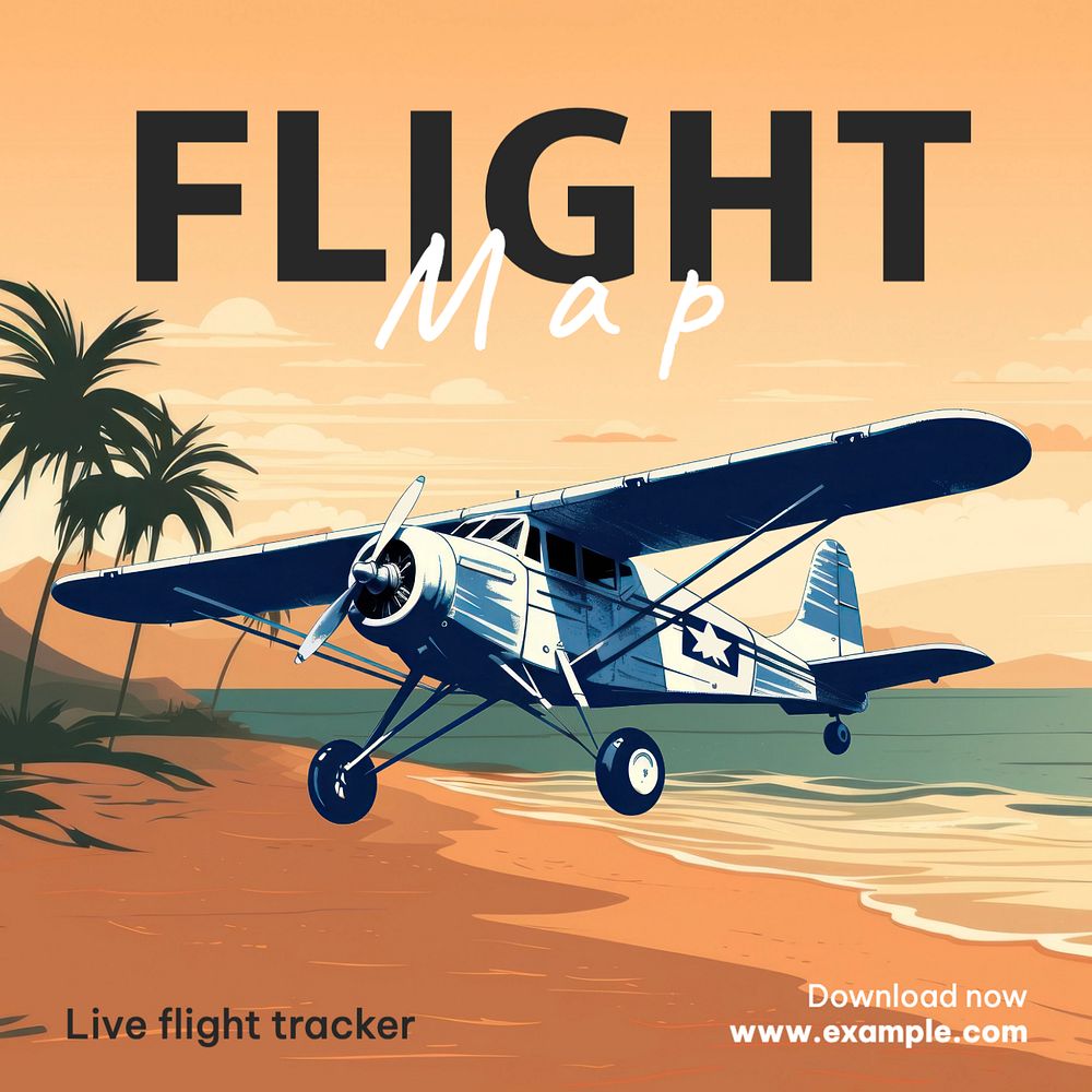 Flight map Instagram post template, editable text