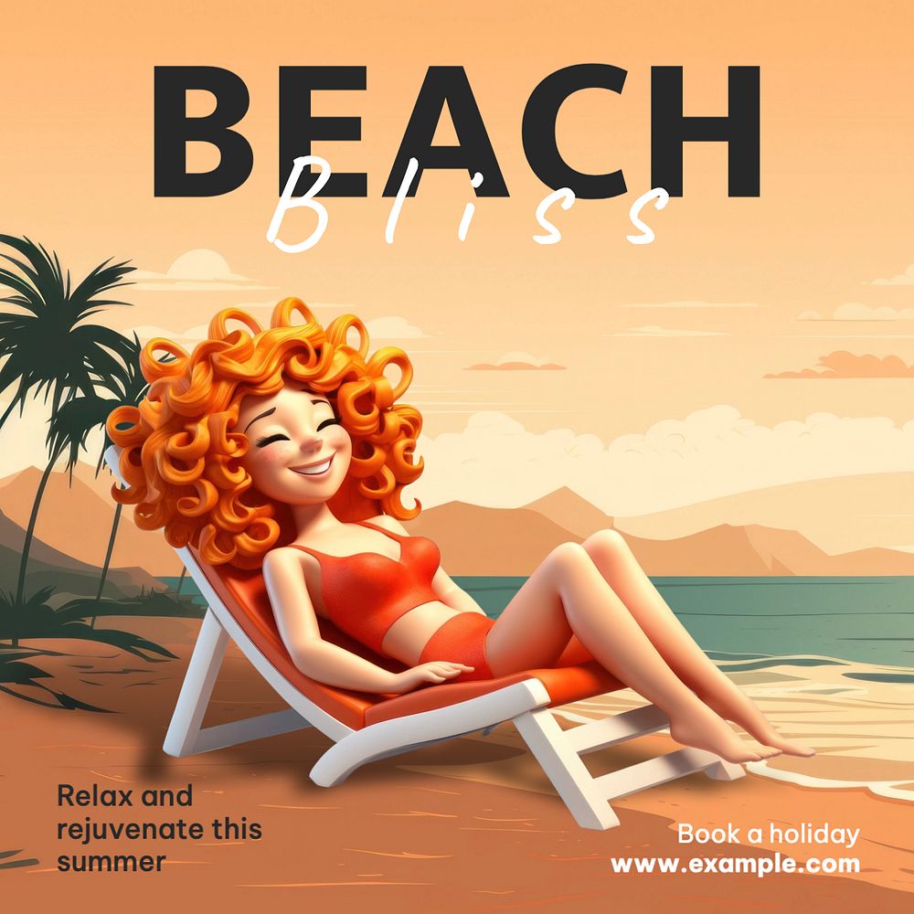 Beach holiday Instagram post template, editable text