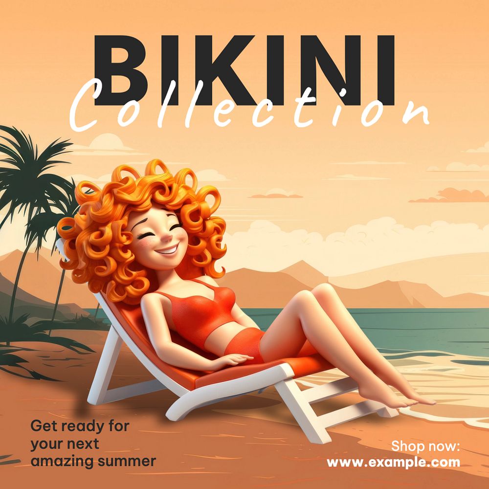 Bikini collection Instagram post template, editable text