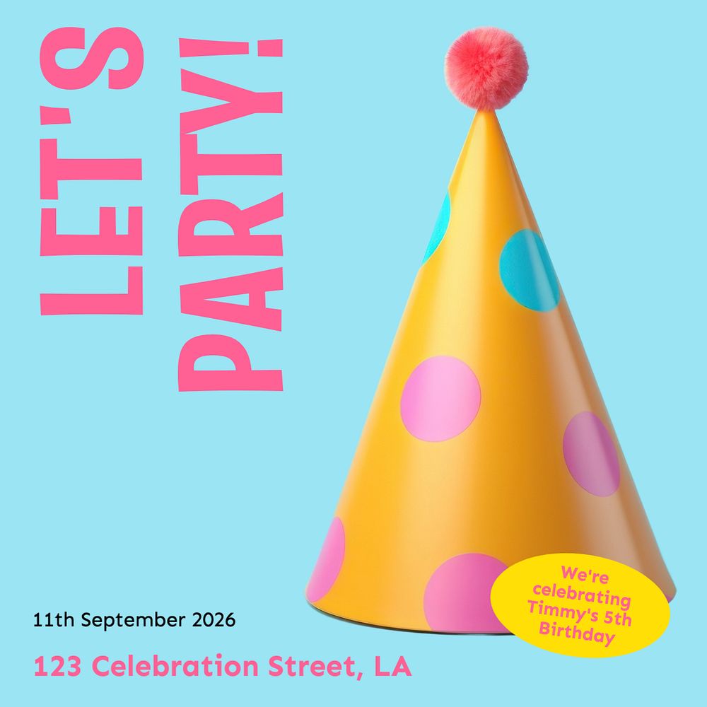 Lets party Instagram post template, editable text