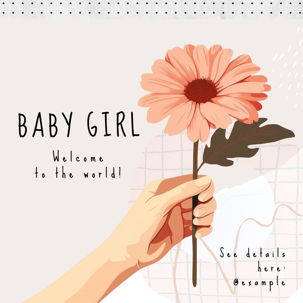 Baby girl party Instagram post template, editable text