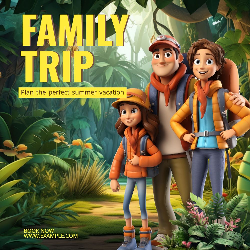 Family trip Instagram post template, editable text