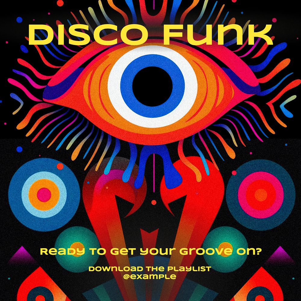 Retro disco music post template, editable social media design