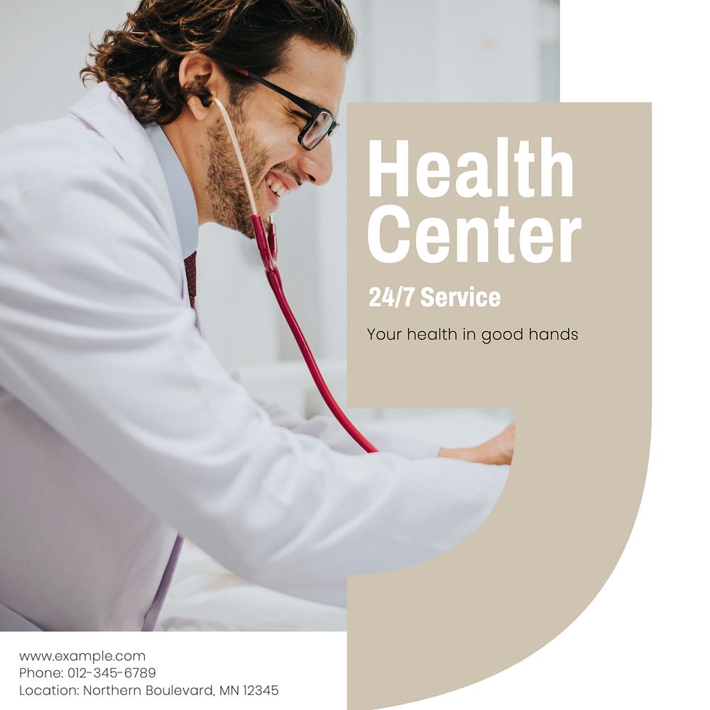 Health center Instagram post template, editable text