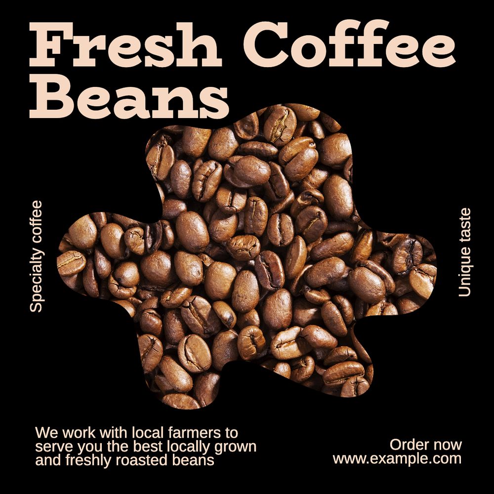 Fresh coffee beans Instagram post template, editable text