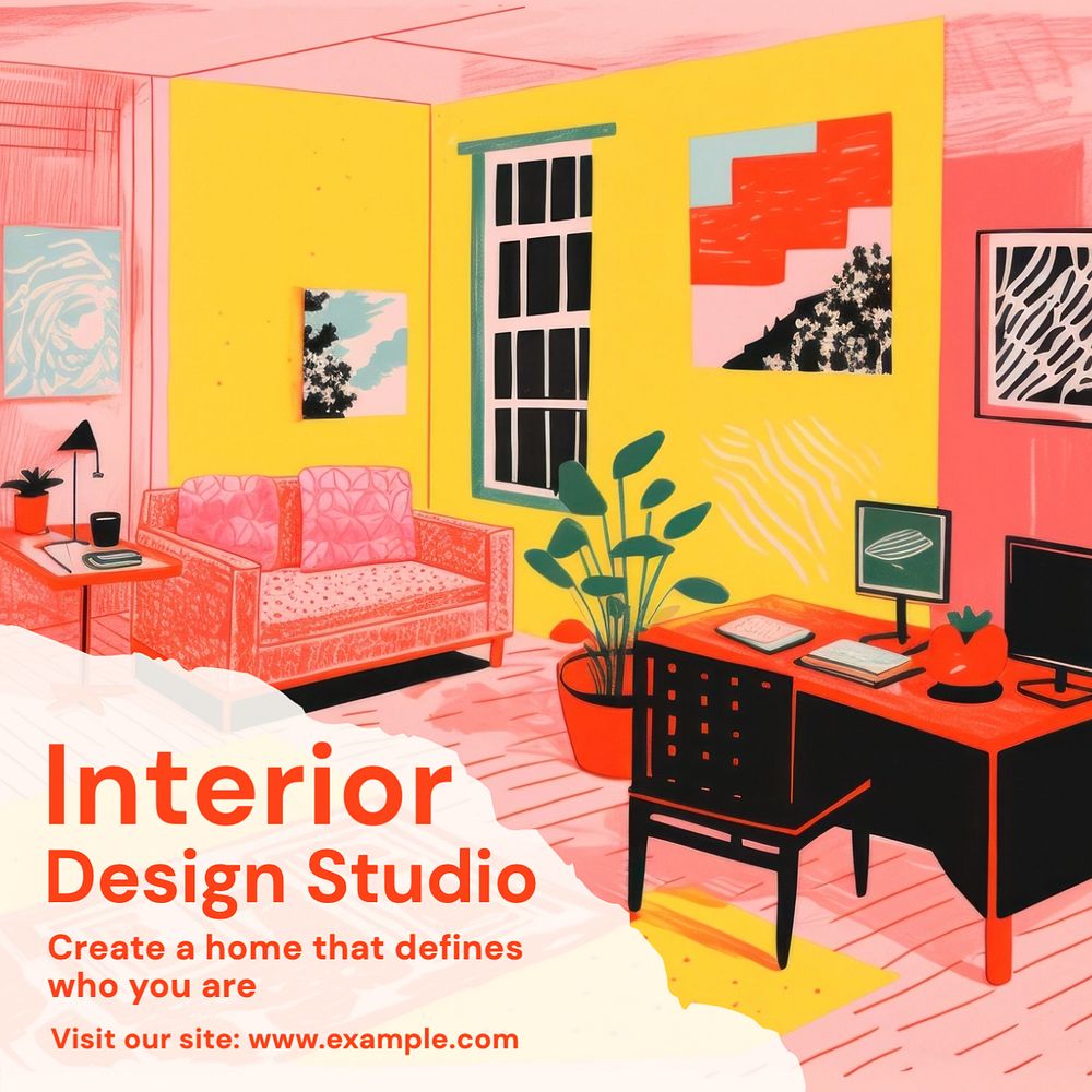 Interior design Instagram post template, editable text