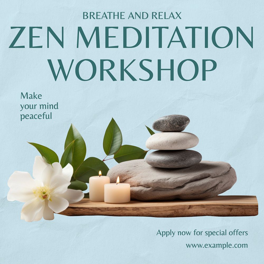 Meditation workshop Instagram post template, editable text