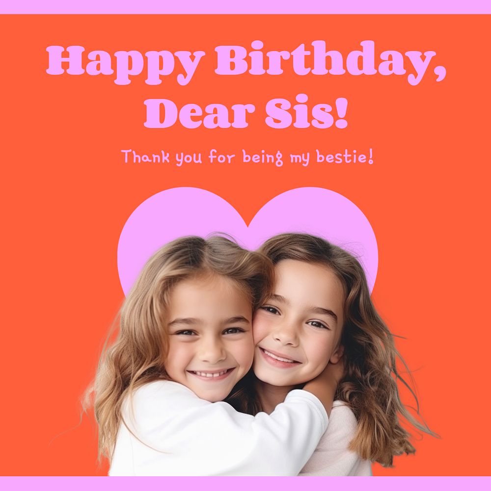 Happy birthday sister Instagram post template, editable text