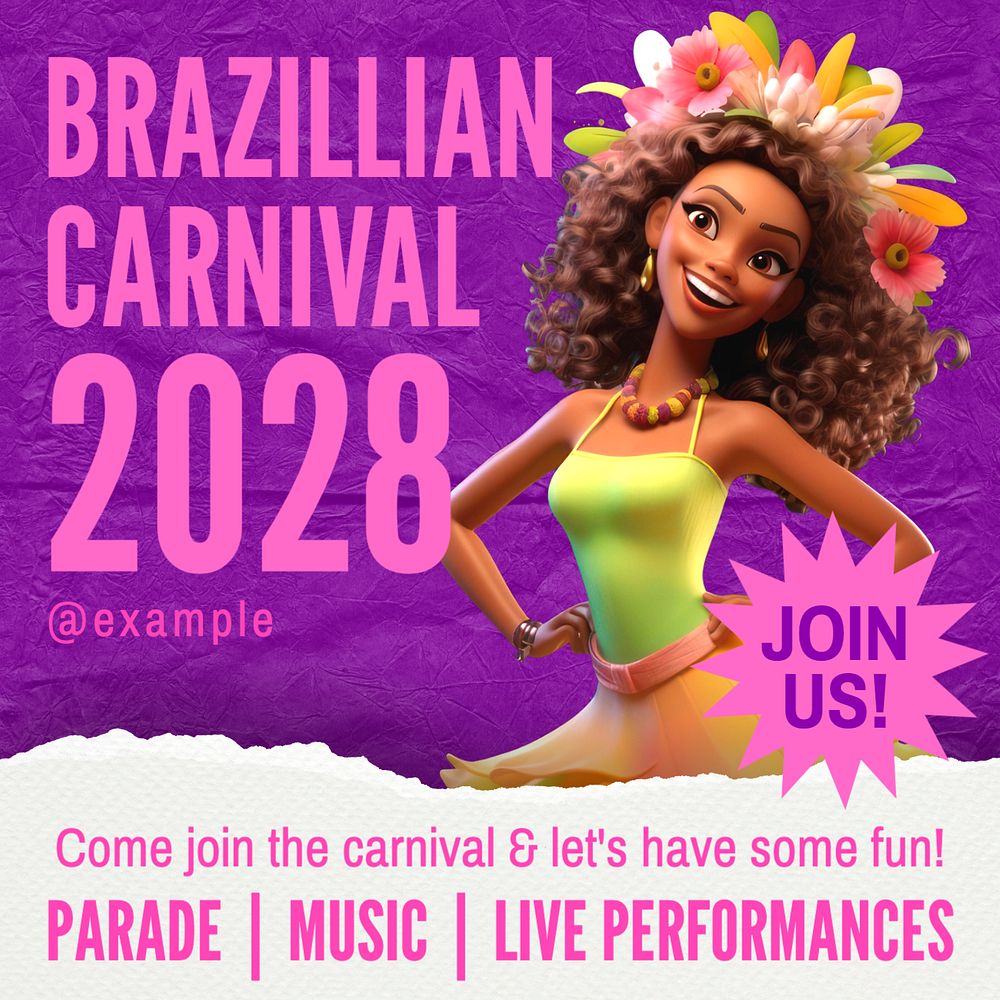 Brazilian carnival Instagram post template, editable text