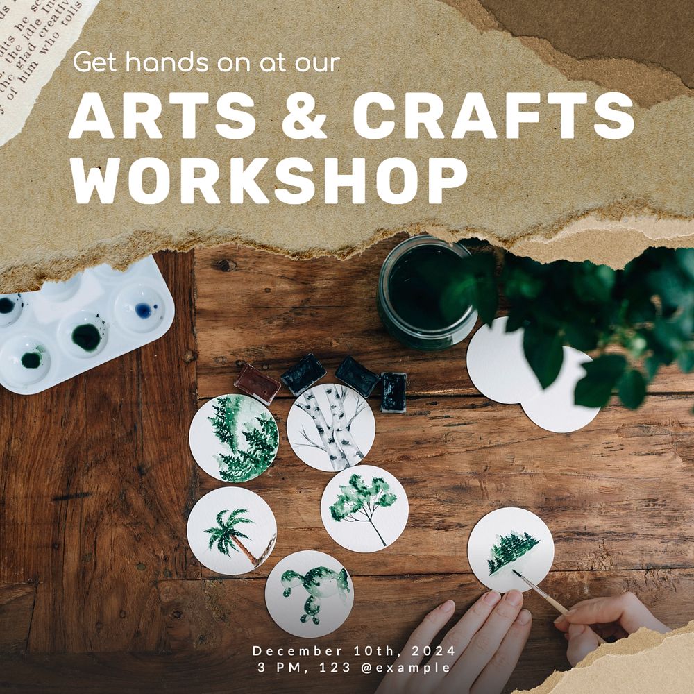 Art crafts workshop Instagram post template, editable text