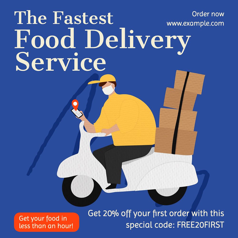 Fastest food delivery Instagram post template, editable text