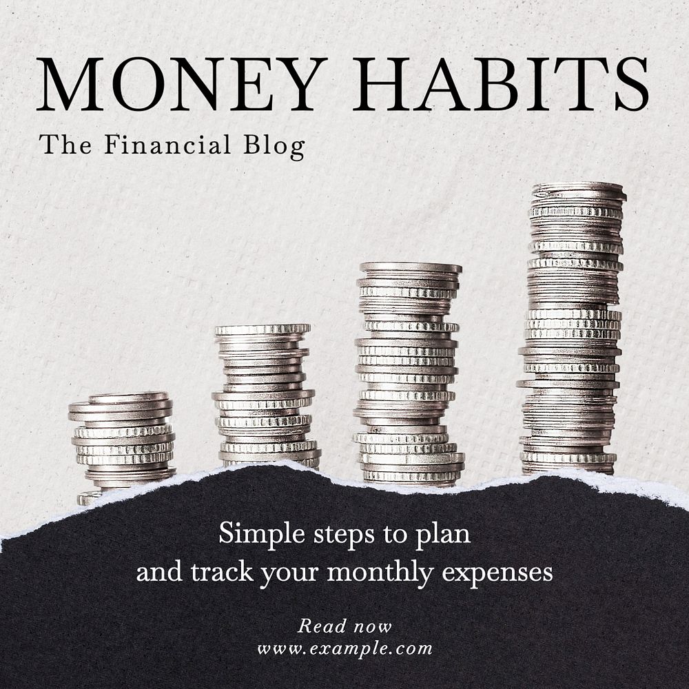 Money habits post template, editable social media design