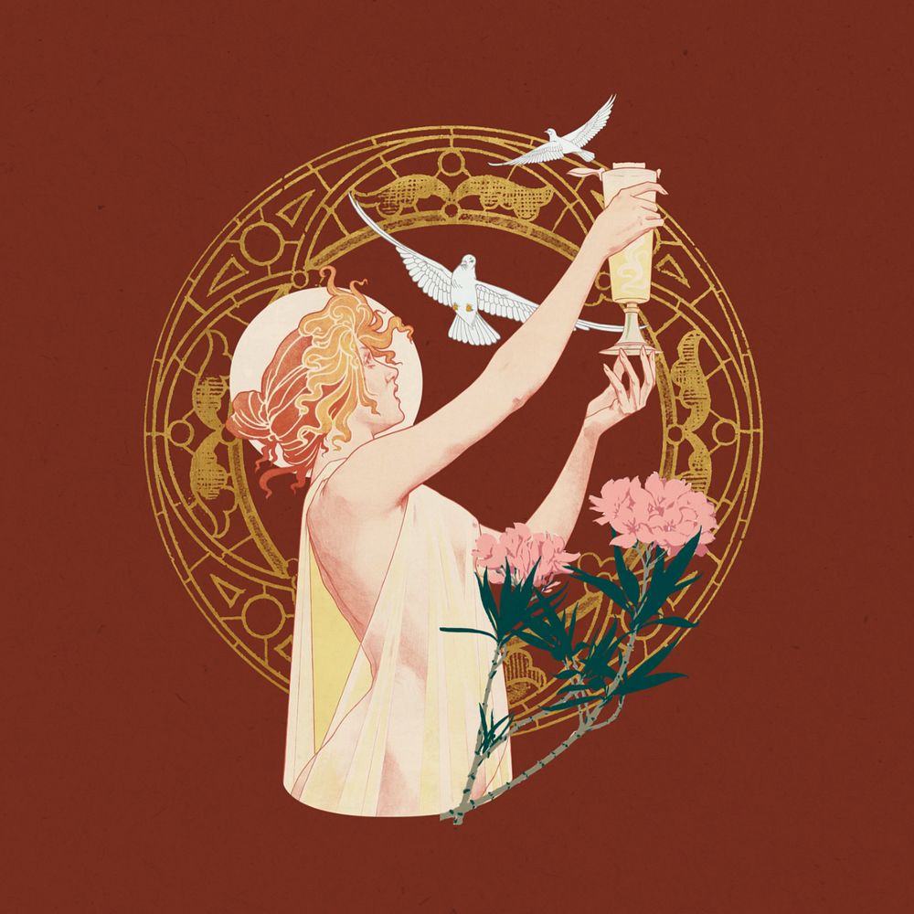 Woman and bird, vintage illustration by Absinthe Robette. Remixed by rawpixel.