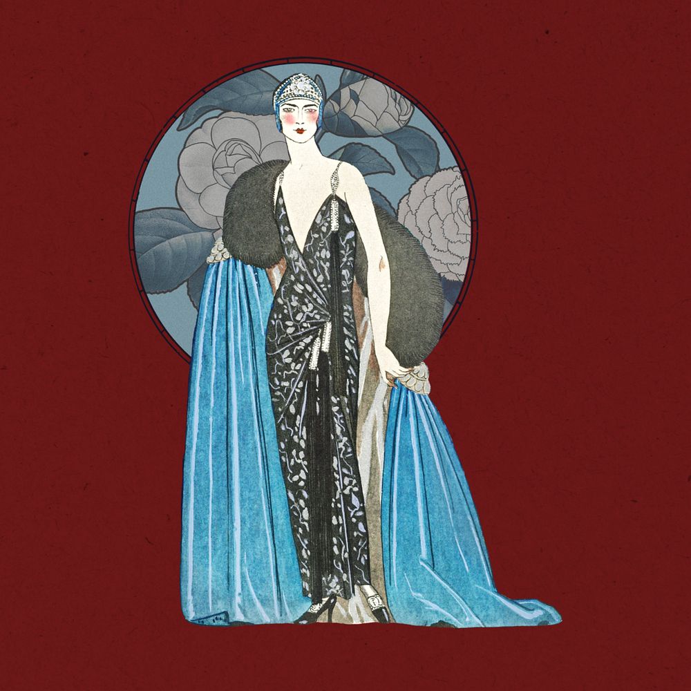 George Barbier's woman, vintage fashion illustration. Remixed by rawpixel.