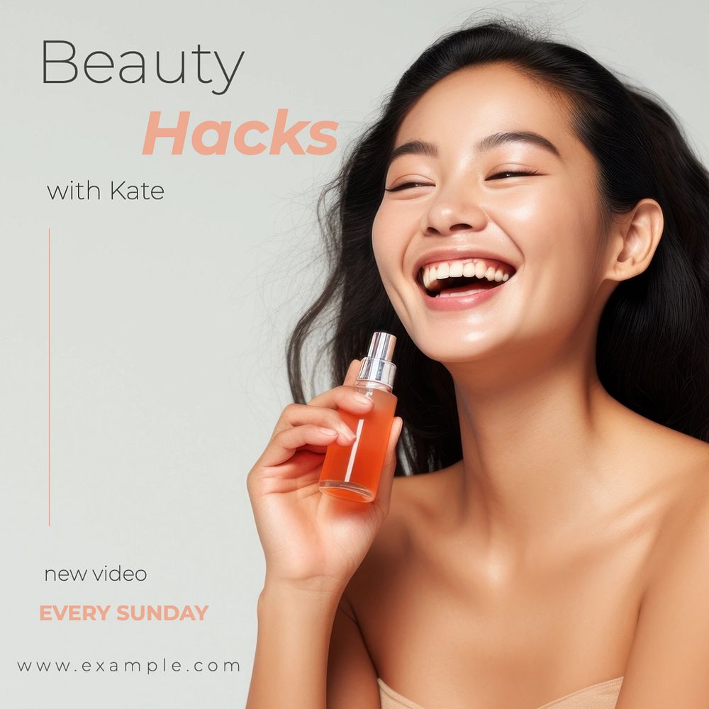 Beauty hacks Instagram post template, editable text