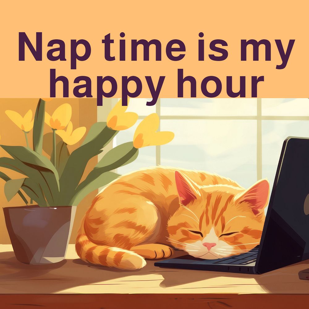 Nap time is happy hour Instagram post template, editable text