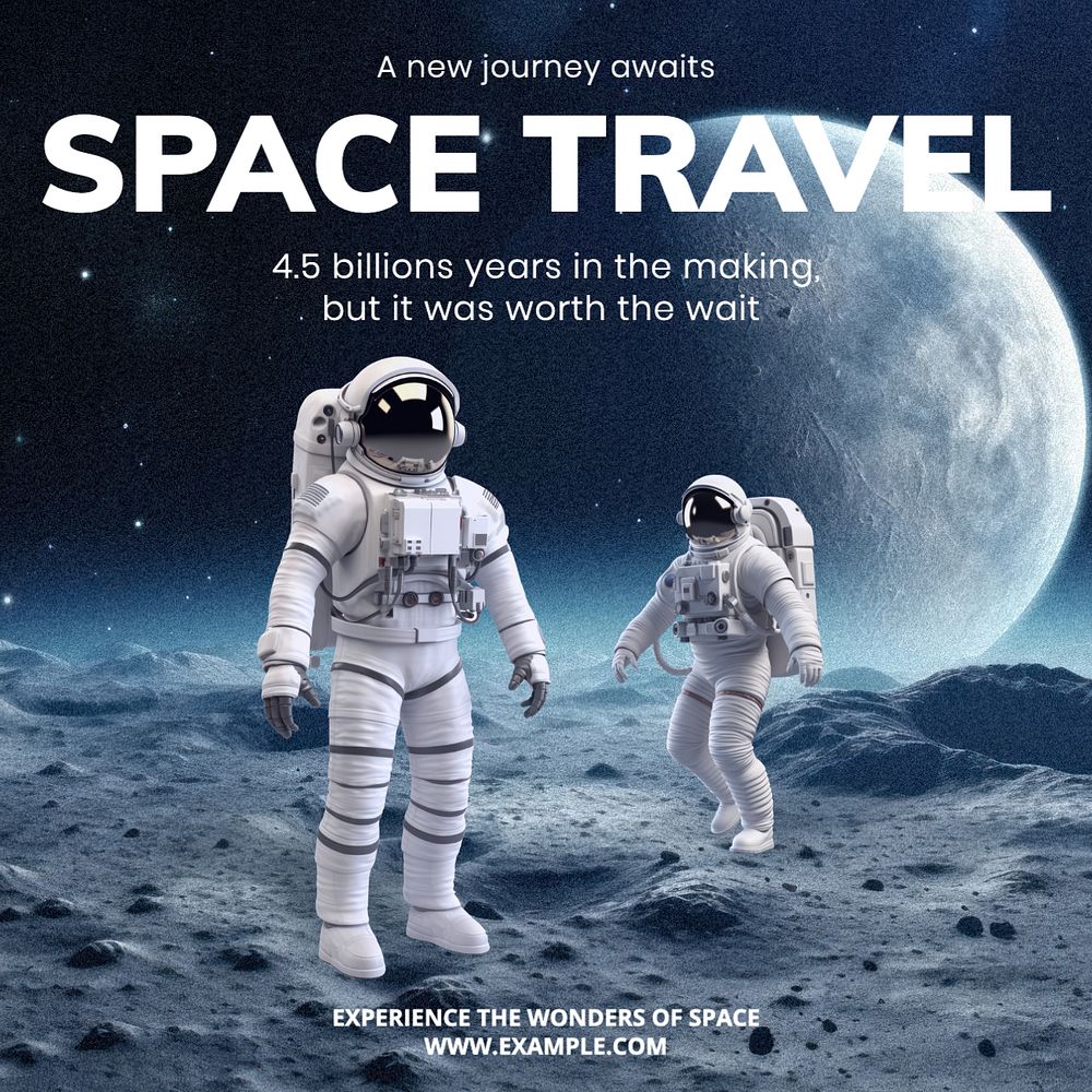 Space travels Instagram post template, editable text