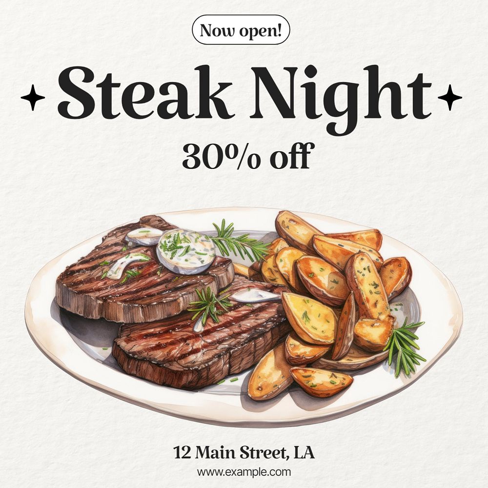 Steak restaurant Instagram post template, editable text