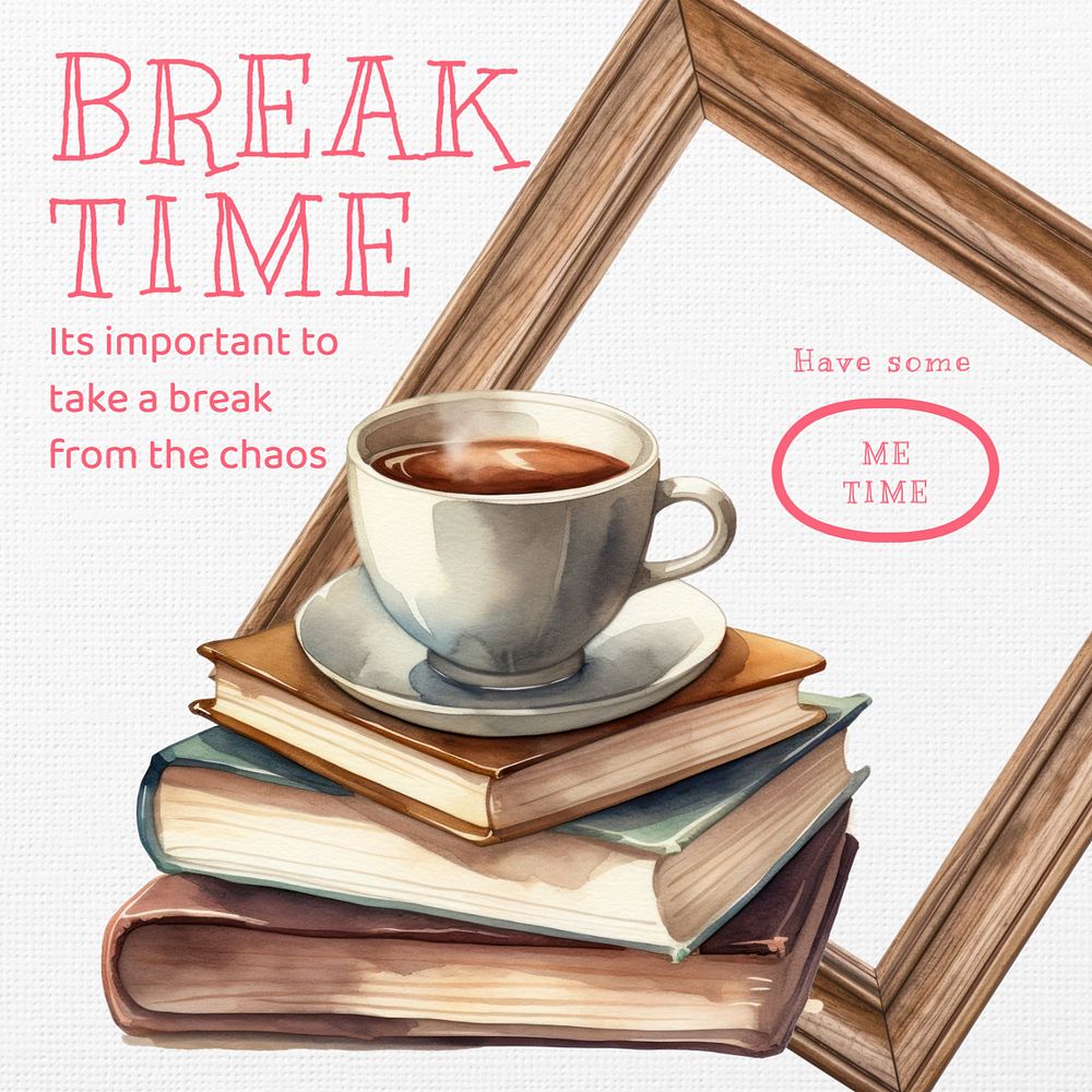 Break time Instagram post template, editable text