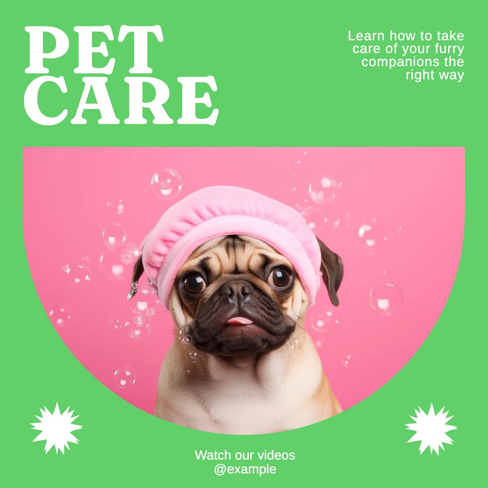 Pet care tutorials Instagram post template, editable text