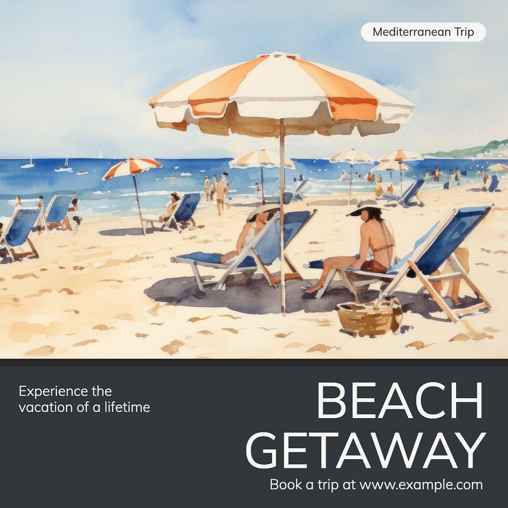 Beach getaway Instagram post template, editable text