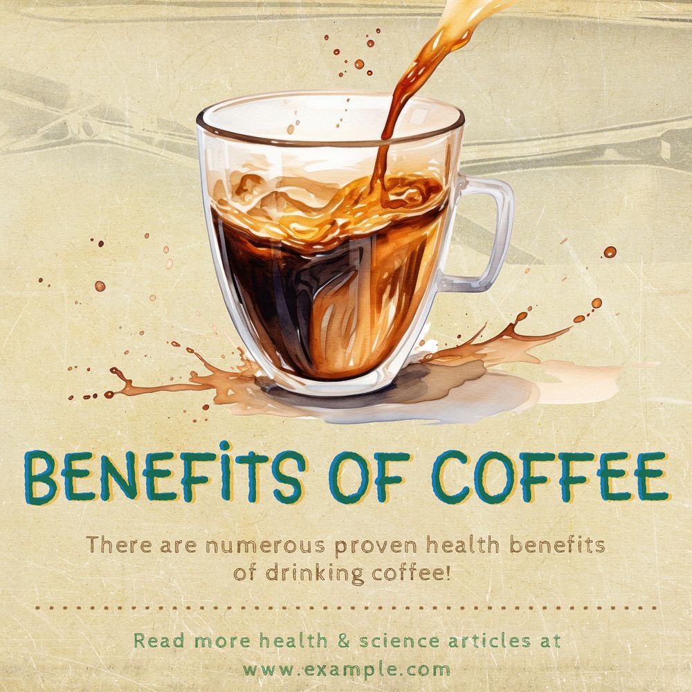 Coffee benefits Instagram post template, editable text