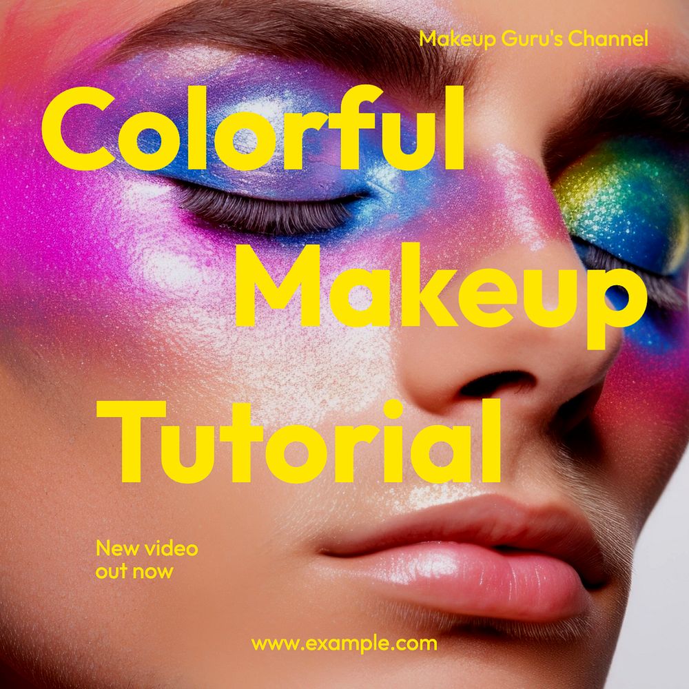 Colorful makeup tutorial Instagram post template, editable text