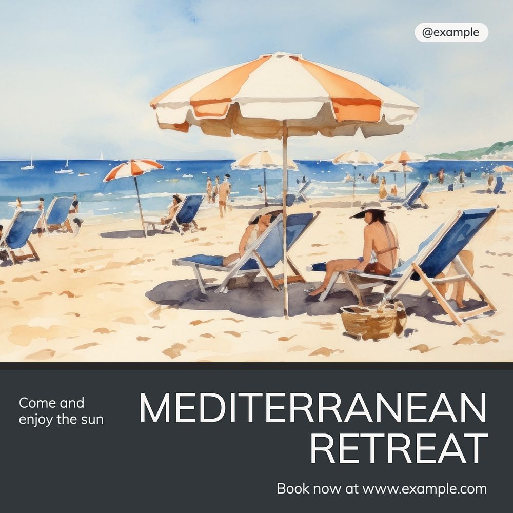 Mediterranean Retreat Instagram post template, editable text