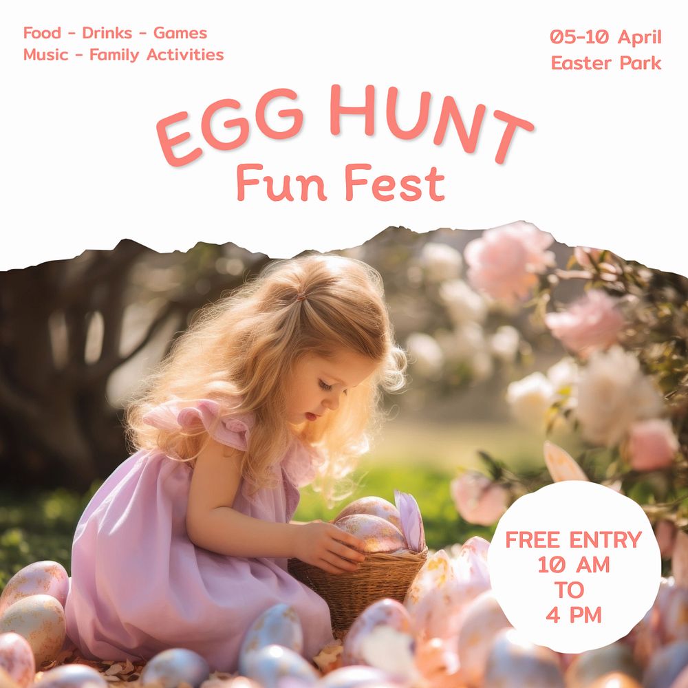 Egg hunt Instagram post template, editable text