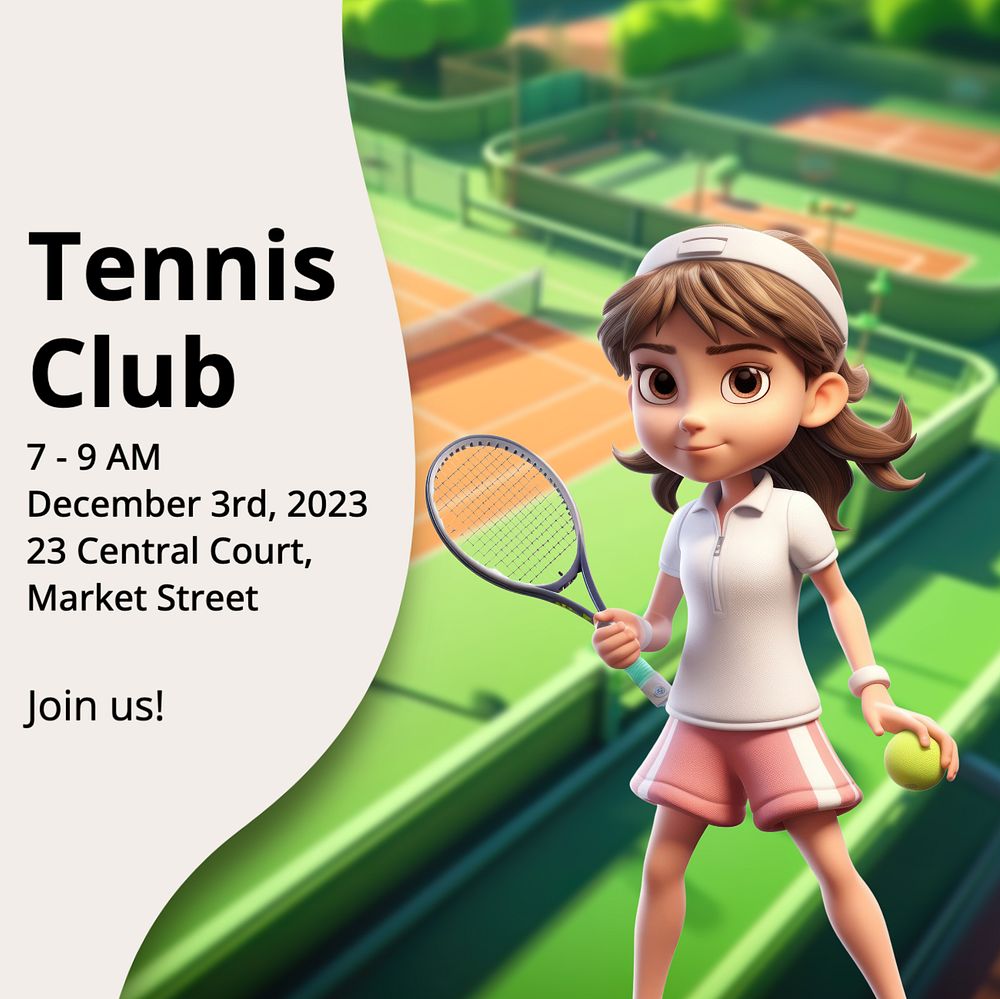 Tennis club Instagram post template, editable text