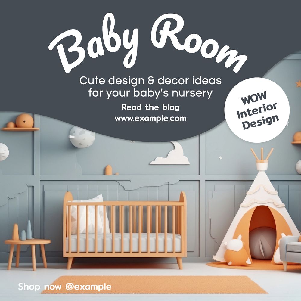 Baby room Instagram post template, editable text