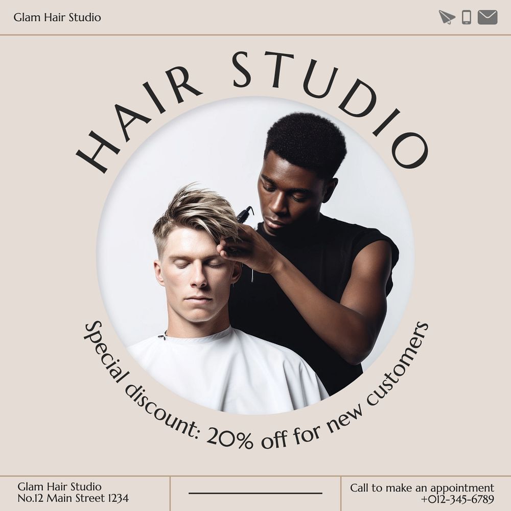 Hair studio Instagram post template, editable text