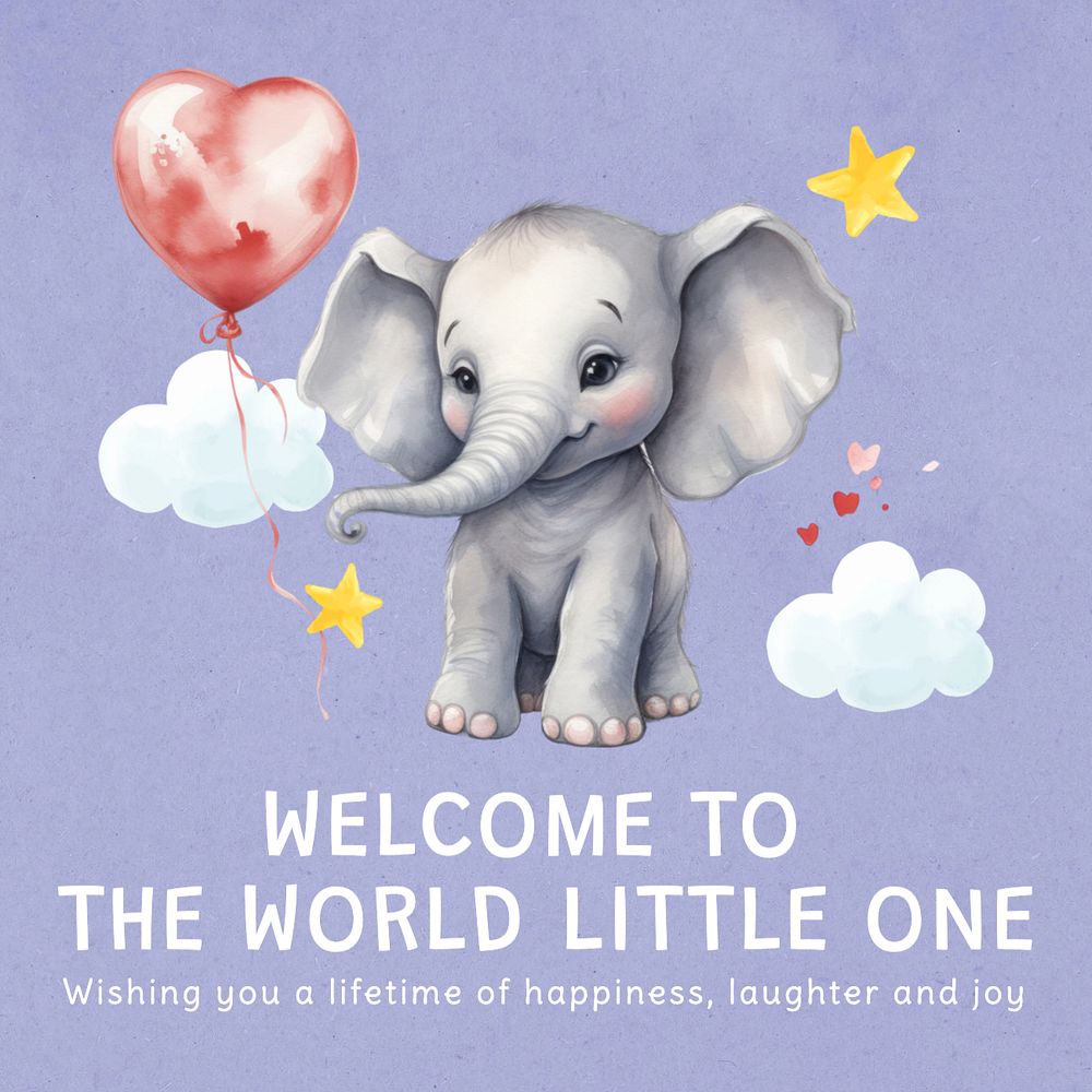 Baby shower greeting Instagram post template, editable text